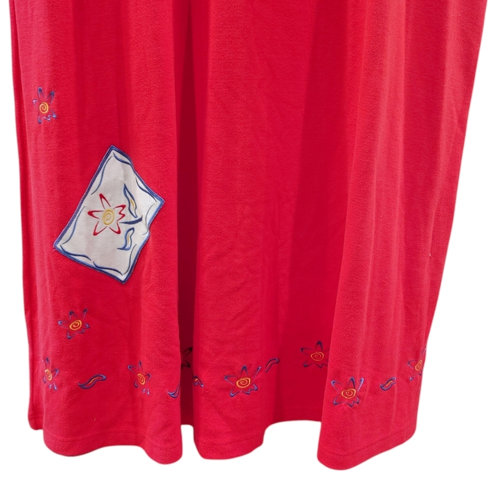 Vintage Sports Savy Red Embroidered Sleeveless Patchwork Maxi Dress Women Size L - Picture 4 of 7